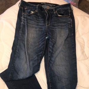 American Eagle Super Stretch Jeans Dark Blue Wash Size: 10 regular